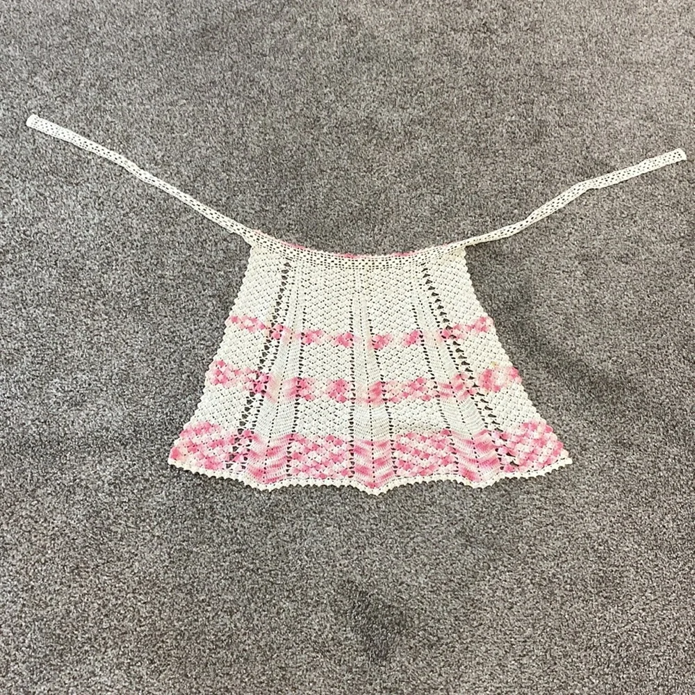Vintage Crocheted Pink & Cream 1/2 Apron! - Picture 4 of 5